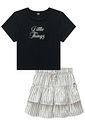 Conjunto de blusa em cotton e saia em tricoline listrado com shorts embutido 98512 Vic Teen Menina Conjunto de blusa em cotton e saia em tricoline listrado com shorts embutido 98512 Vic Teen Menina