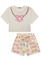 Conjunto de blusa em meia malha e shorts em moletom linho sem pelúcia 98527 Infanti Infantil Menina
