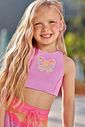 Trio de biquíni em malha poliamida com proteção UV50+ e shorts em tela fashion 96224 Kukiê Infantil Menina