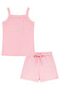 Conjunto de regata em canelado liz e shorts em moletom sem pelúcia 96545 Kukiê Infantil Menina