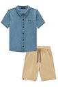 Conjunto de camisa em jeans teka com elastano e bermuda em sarja girassol com elastano 96229 LucBoo Infantil Menino Conjunto de camisa em jeans teka com elastano e bermuda em sarja girassol com elastano 96229 LucBoo Infantil Menino