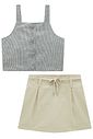 Conjunto de regata em tecido listrado e short saia em sarja com elastano 98909 Vic Teen Menina