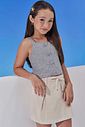 Conjunto de regata em tecido listrado e short saia em sarja com elastano 98909 Vic Teen Menina
