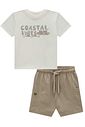 Conjunto de camiseta em meia malha e bermuda em linho santorini com elastano 93027 Johnny Fox Bebê Menino