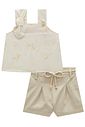 Conjunto de blusa em linho bordado folhas e shorts em sarja com elastano 98670 Infanti Infantil Menina Conjunto de blusa em linho bordado folhas e shorts em sarja com elastano 98670 Infanti Infantil Menina