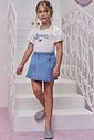 Blusa em cotton e tricoline e short saia em jeans 98795 Infanti Infantil Menina Blusa em cotton e tricoline e short saia em jeans 98795 Infanti Infantil Menina