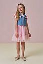 Conjunto de vestido em canelado liz e tule com elastano e colete em jeans 97252 Infanti Infantil Menina
