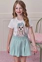 Conjunto de blusa em meia malha e short saia em piquet 99126 Infanti Infantil Menina