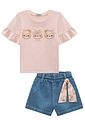 Conjunto de blusa em cotton e shorts em jeans com elastano 96961 Infanti Infantil Menina Conjunto de blusa em cotton e shorts em jeans com elastano 96961 Infanti Infantil Menina