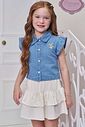 Conjunto de camisa em jeans e saia em sarja com elastano. Com short embutido 98868 Infanti Infantil Menina