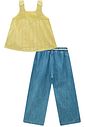 Conjunto de bata em blend de linho bordado com calça mariner em jeans 98883 Infanti Infantil Menina Conjunto de bata em blend de linho bordado com calça mariner em jeans 98883 Infanti Infantil Menina