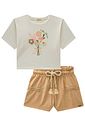 Conjunto de blusa em meia malha e shorts em cupro 98280 Kukiê Infantil Menina