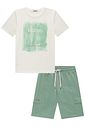 Conjunto de camiseta em meia malha e bermuda em linho santorine com elastano 92400 LucBoo Infantil Menino Conjunto de camiseta em meia malha e bermuda em linho santorine com elastano 92400 LucBoo Infantil Menino