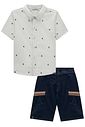 Conjunto de camisa em tricoline mônaco e bermuda em sarja girassol com elastano 98465 LucBoo Infantil Menino