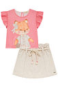 Conjunto de blusa em malha fresh e short saia em moletom sem pelúcia 94783 Kukiê Infantil Menina