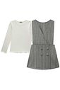 Conjunto de blusa em canelado liz e salopete em malhão listrado 90335 Infanti Infantil Menina