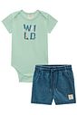 Conjunto de body em suedine e bermuda em jeans teca 98124 LucBoo Bebê Menino Conjunto de body em suedine e bermuda em jeans teca 98124 LucBoo Bebê Menino