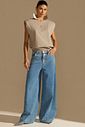 Calça wide leg em denim com leve aplicação de foil prata 94441 Linzzi