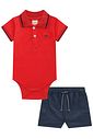 Conjunto de body em piquet com elastano e bermuda em sarja girassol com elastano 96544 LucBoo Bebê Menino