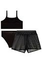 Trio de biquíni em malha com proteção UV50+ e short saída de praia em tela fashion 99127 Kukiê Infantil Menina Trio de biquíni em malha com proteção UV50+ e short saída de praia em tela fashion 99127 Kukiê Infantil Menina