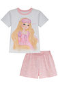 Conjunto de pijama de blusa e shorts em meia malha 94277 Kukiê Infantil Menina
