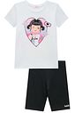 Conjunto de camiseta em meia malha e bermuda biker em canelado 98791 Kukiê Infantil Menina