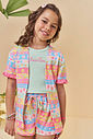 Trio de blusa em canelado e shorts e kimono em malha fresh 95231 Kukiê Infantil Menina Trio de blusa em canelado e shorts e kimono em malha fresh 95231 Kukiê Infantil Menina