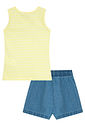 Conjunto de regata em cotton fio tinto e short saia em jeans 95346 Kukiê Infantil Menina Conjunto de regata em cotton fio tinto e short saia em jeans 95346 Kukiê Infantil Menina