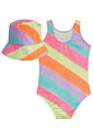 Conjunto de maiô em malha com proteção UV50+ e bucket em nylon 95295 Kukiê Infantil Menina