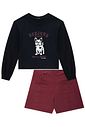 Conjunto de blusa boxy over em meia malha e shorts em alfaiataria marant 90703 Vic Teen Menina