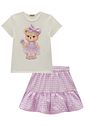 Conjunto de blusa em cotton com saia em tricoline vichy 
(com shorts embutido) 99215 Infanti Infantil Menina