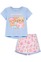 Conjunto de pijama de blusa em meia malha e shorts em malha fresh (acompanha máscara) 94316 Kukiê Infantil Menina