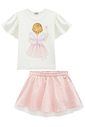 Conjunto de blusa em cotton e saia em tule paetê. Com shorts embutido 95863 Infanti Infantil Menina