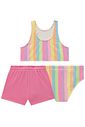 Trio de biquíni em malha UV dry com proteção UV 50+ com shorts em malha textura 96216 Infanti Infantil Menina