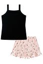 Conjunto de pijama de regata em malha canelada e shorts em malha fresh 99706 Kukiê Infantil Menina