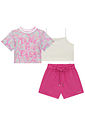 Trio de top em ribana canelada, blusa em tela fashion e shorts em cupro 93253 Infanti Infantil Menina Trio de top em ribana canelada, blusa em tela fashion e shorts em cupro 93253 Infanti Infantil Menina