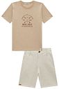 Conjunto de camiseta em malha mesclada e bermuda em moletom linho sem pelúcia 97097 LucBoo Infantil Menino