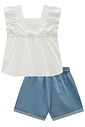 Conjunto de bata em tricoline maquinetado e shorts em jeans 96893 Infanti Infantil Menina
