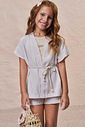 Trio de regata em cotton e kimono e shorts em tricoline listrado 98070 Kukiê Infantil Menina