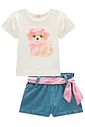 Conjunto de blusa em cotton e shorts em jeans com elastano 98302 Kukiê Infantil Menina Conjunto de blusa em cotton e shorts em jeans com elastano 98302 Kukiê Infantil Menina