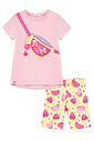 Conjunto de blusa em meia malha e bermuda biker em molecotton 96406 Kukiê Infantil Menina