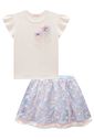 Conjunto de blusa em cotton e saia em tule bordado (com shorts embutido) 98712 Kukiê Infantil Menina