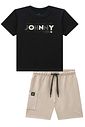 Conjunto de camiseta em meia malha e bermuda em malha alfaiataria 99257 Johnny Fox Teen Menino