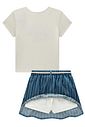 Conjunto de blusa em cotton e saia em denim listrado com shorts embutido 98201 Vic Teen Menina