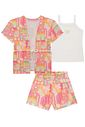 Trio de regata em canelado liz com sobreposição e shorts em malha fresh 96947 Infanti Infantil Menina