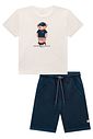 Conjunto de camiseta em meia malha e bermuda em moletom sem pelúcia 98268 LucBoo Infantil Menino