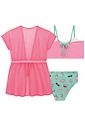 Trio de biquíni em malha UV50 e saída de praia em tela fashion 96706 Vic Teen Menina Trio de biquíni em malha UV50 e saída de praia em tela fashion 96706 Vic Teen Menina