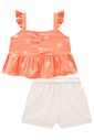 Conjunto de bata em tricoline bordado e shorts em  sarja com elastano 99012 Kukiê Infantil Menina