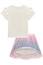 Conjunto de blusa em cotton e saia em tule paetê bordado (com shorts embutido) 99437 Kukiê Infantil Menina