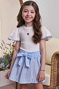 Conjunto de blusa em canelado e tricoline e saia em tecido listrado. Com shorts embutido 98361 Infanti Infantil Menina Conjunto de blusa em canelado e tricoline e saia em tecido listrado. Com shorts embutido 98361 Infanti Infantil Menina